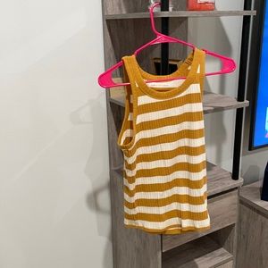 White and yellow striped American eagle tank top.